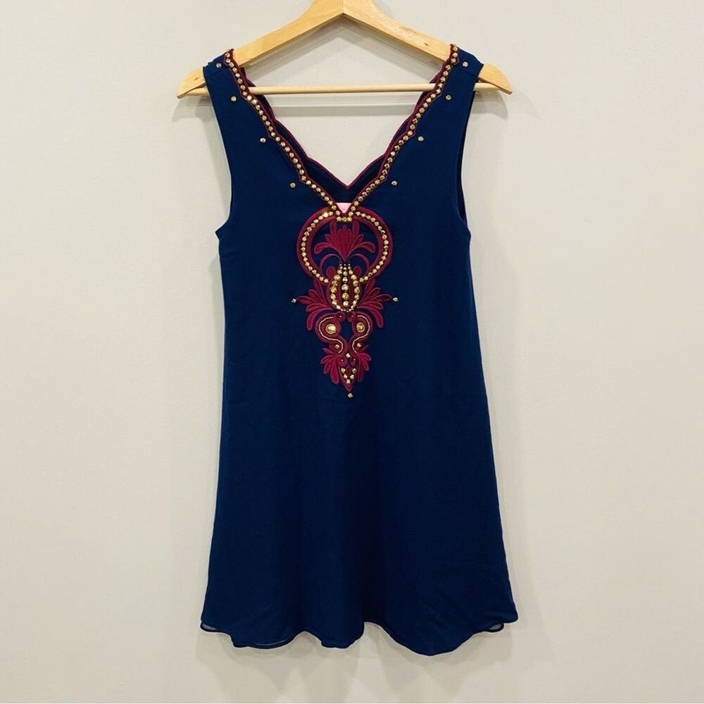 LILLY PULITZER XXS Blue Owen Embroidered Sequin Mini Babydoll Resort Beach Dress